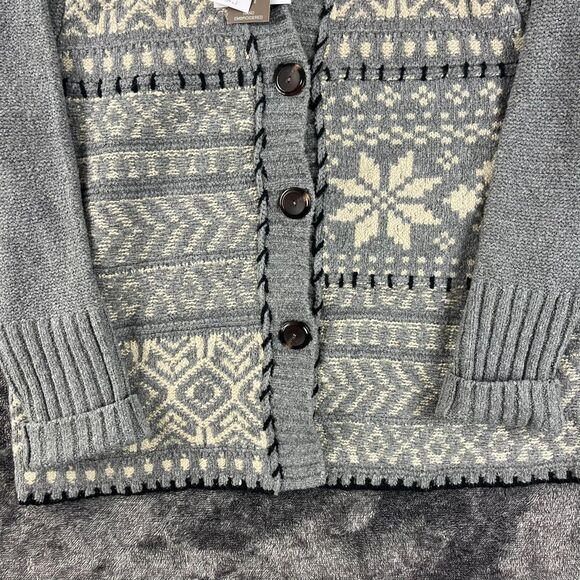J. Jill Fair Isle Hooded Cardigan Sweater Hand Embroidered Nordic Women's L NWT - Picture 3 of 12